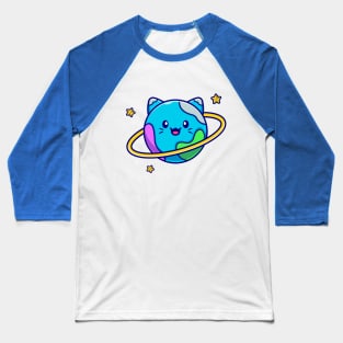 Cute Cat Planet Cartoon Baseball T-Shirt